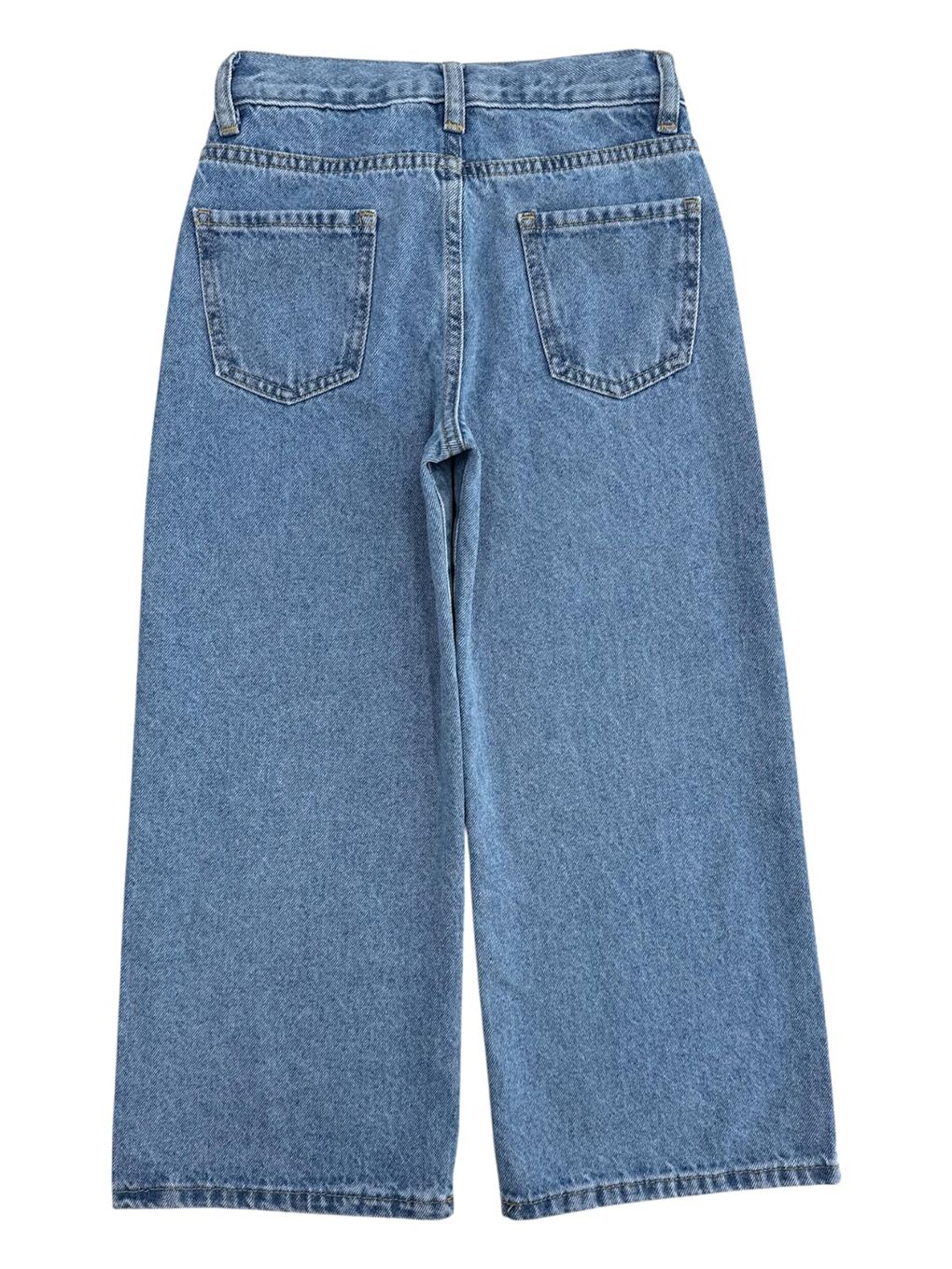 Kız Çocuk Açik Mavi Çiçek Nakışlı Jean Pantolon-1