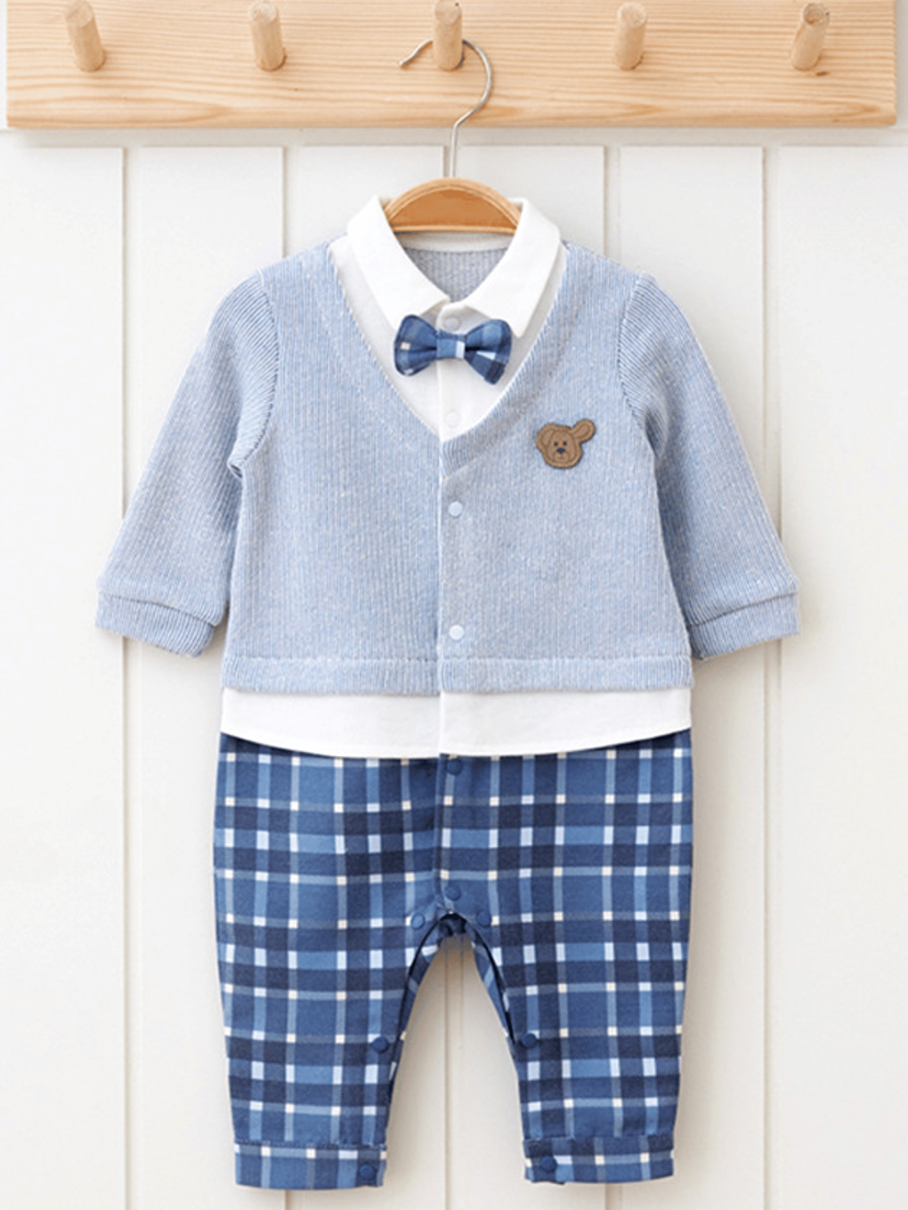 Mavi Gömlek Yaka Papyonlu Erkek Bebek Tulum