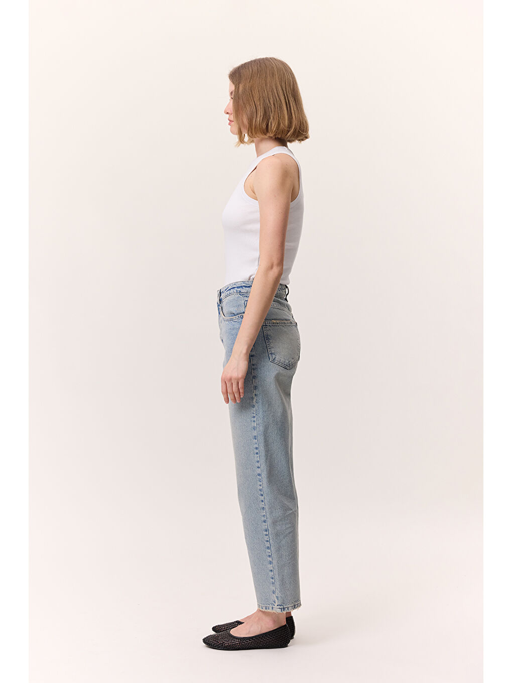 Yüksek Bel Mom Fıt Jean Açık Mavi-5