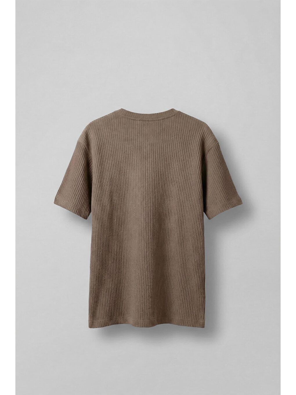 Kahverengi Erkek Fitilli Yıkamalı Renk Geçişli Oversize T-Shirt Kahve Beyaz-1