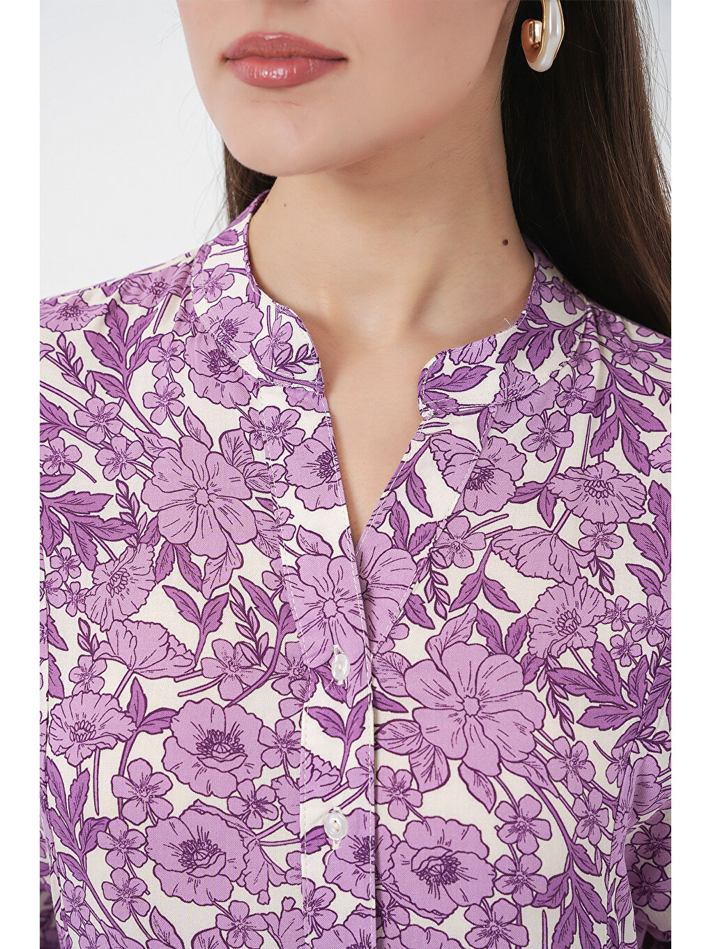 Kadın Desenli Uzun Tesettür Elbise 2585 - Lila-6