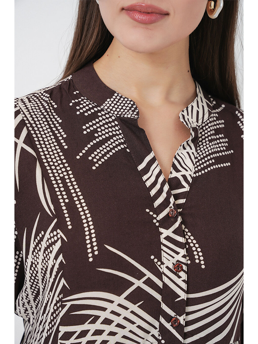 Kadın Desenli Uzun Tesettür Elbise 2585 - B.Kahverengi-5