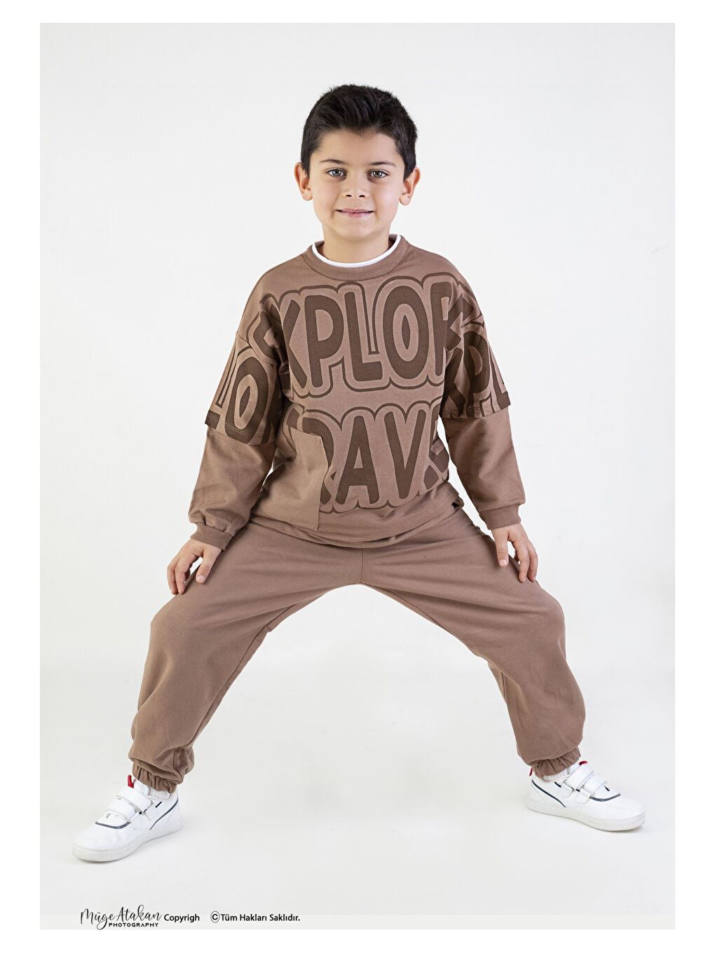 Kahverengi Erkek Çocuk Explorer Baskılı Örme Basic Eşofman Takımı-4