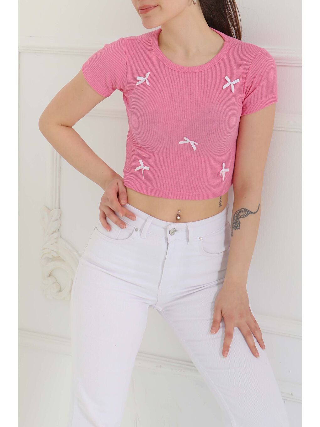 Kurdale Detaylı Bady Pembe - 27142-1