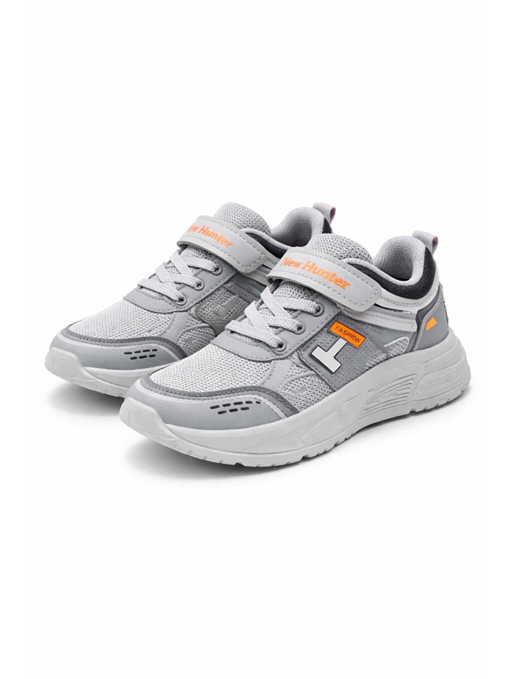 Gri Unisex Çocuk Spor Günlük Hafif Taban Cırtlı Bağcıklı Nefes Alabilen Kaymaz Okul Ve Günlük Sneaker