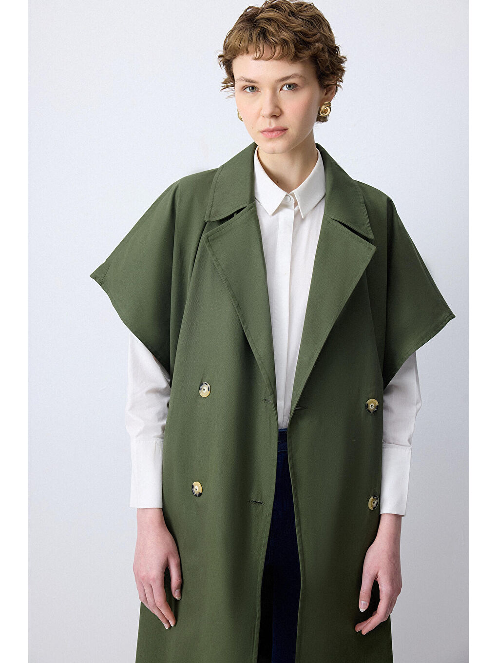 Haki Kruvaze Gabardin Trençkot-3