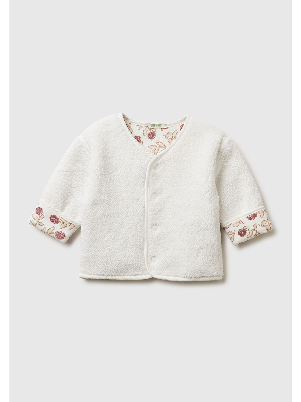 Bebek Ekru Desenli Çift Taraflı Çıtçıtlı Bomber Yaka Şardonlu Sweatshirt Hırka