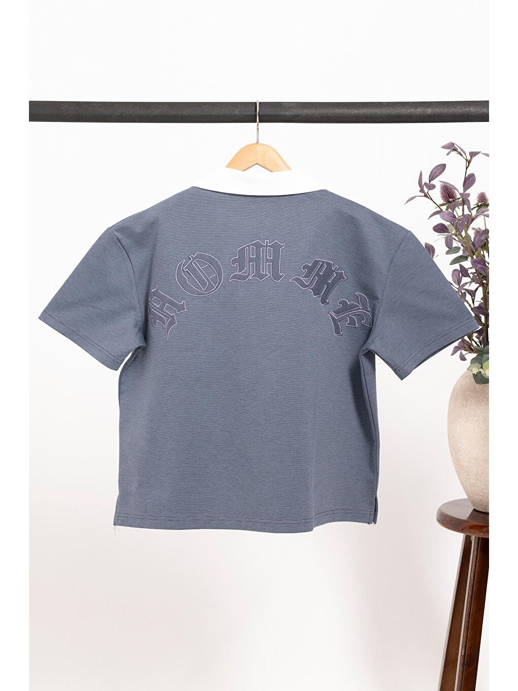 Oversize Polo Yaka Sprey Wash T-Shirt – Mavi | Boxy Fit Erkek Tişört-1