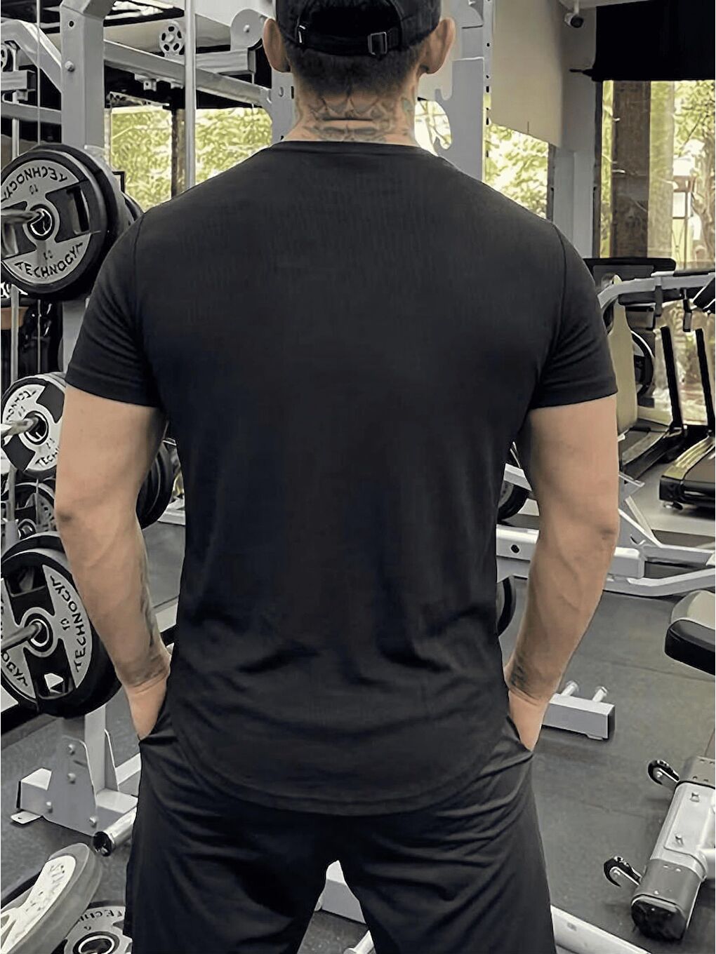 Siyah San Loe Erkek Slim Fit Elastanlı Henley Yaka   Tişört - Düğmeli Esnek Kumaş-3