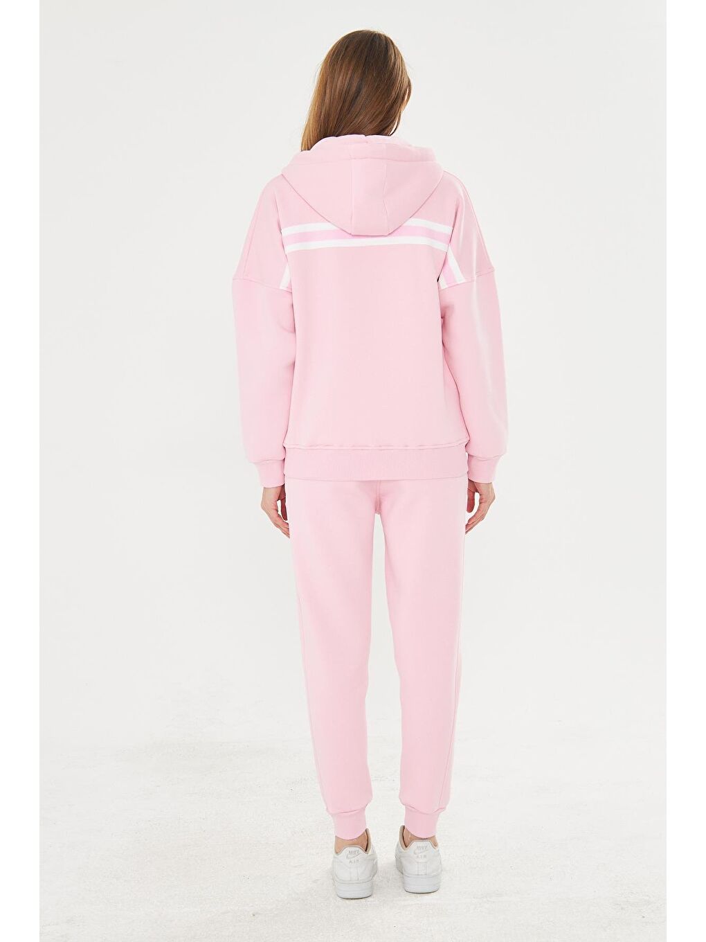 Kadın İçi Polarlı Kapüşonlu Kışlık Eşofman Takımı Pembe 8520-P-5