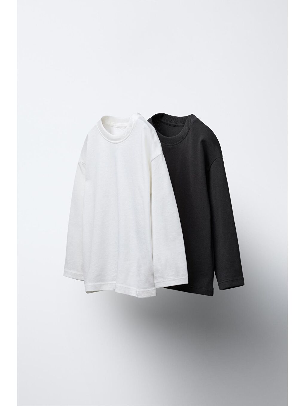 Karışık Unisex Çocuk Pamuklu Siyah & Beyaz Düz Uzun Kollu T-Shirt 2'Li Set