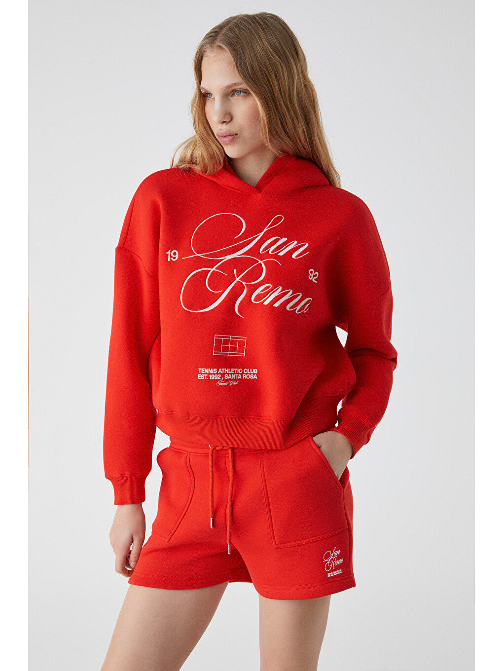 Tacna Kadın Kapüşonlu Uzun Kollu Oversize Kırmızı Sweatshirt