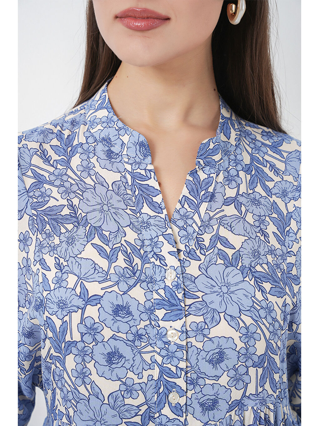 Lacivert Kadın Desenli Uzun Tesettür Elbise 2585 - D. İndigo-3