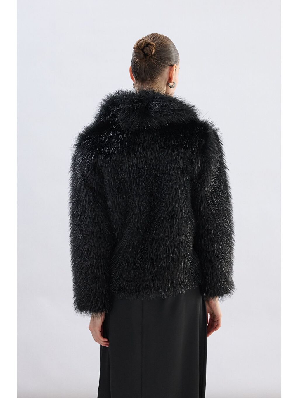 Geniş Yakalı Kürk - Siyah-7