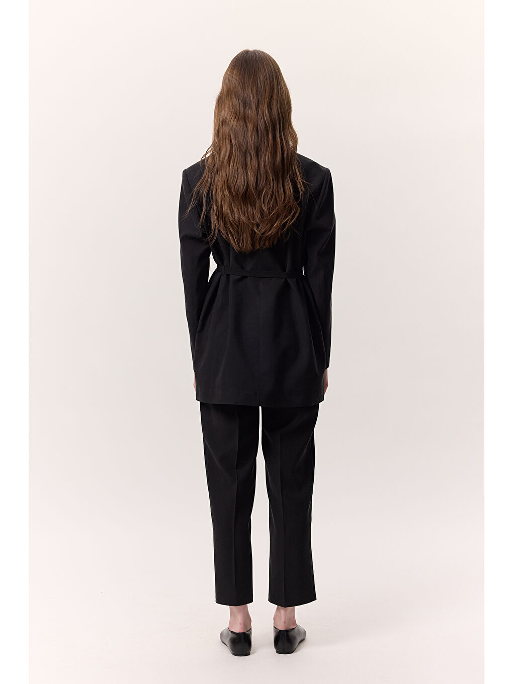 Lyocell Kemerli Kruvaze Blazer Ceket Siyah-6