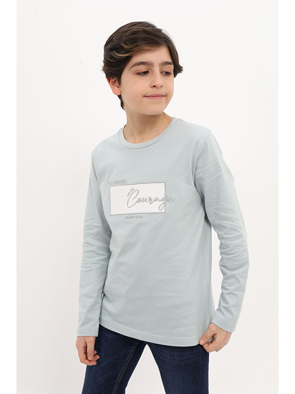 Turkuaz Erkek Çocuk Nakışlı Tişört-2