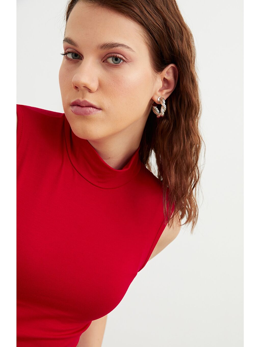 Kadın Kırmızı Kolsuz Bluz-1