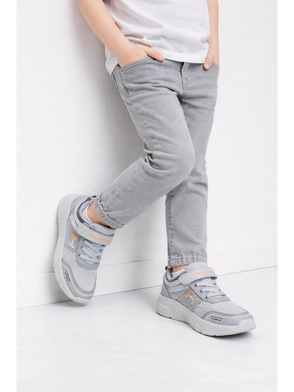 Gri Unisex Çocuk Spor Günlük Hafif Taban Cırtlı Bağcıklı Nefes Alabilen Kaymaz Okul Ve Günlük Sneaker-5