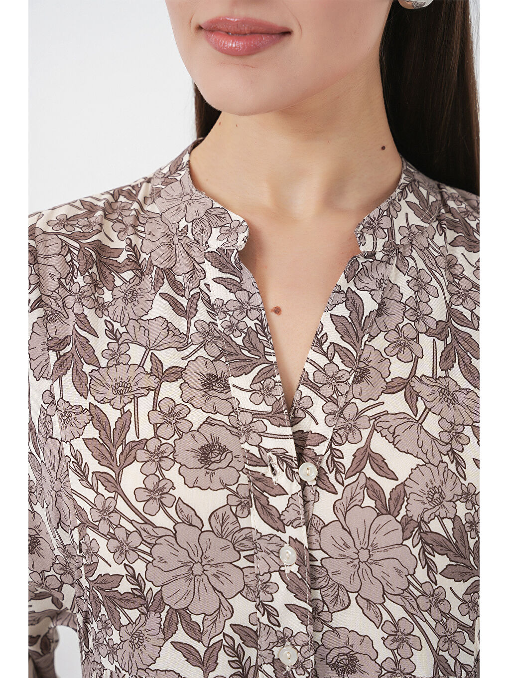 Kahverengi Kadın Desenli Uzun Tesettür Elbise 2585 - E. Kahve-5