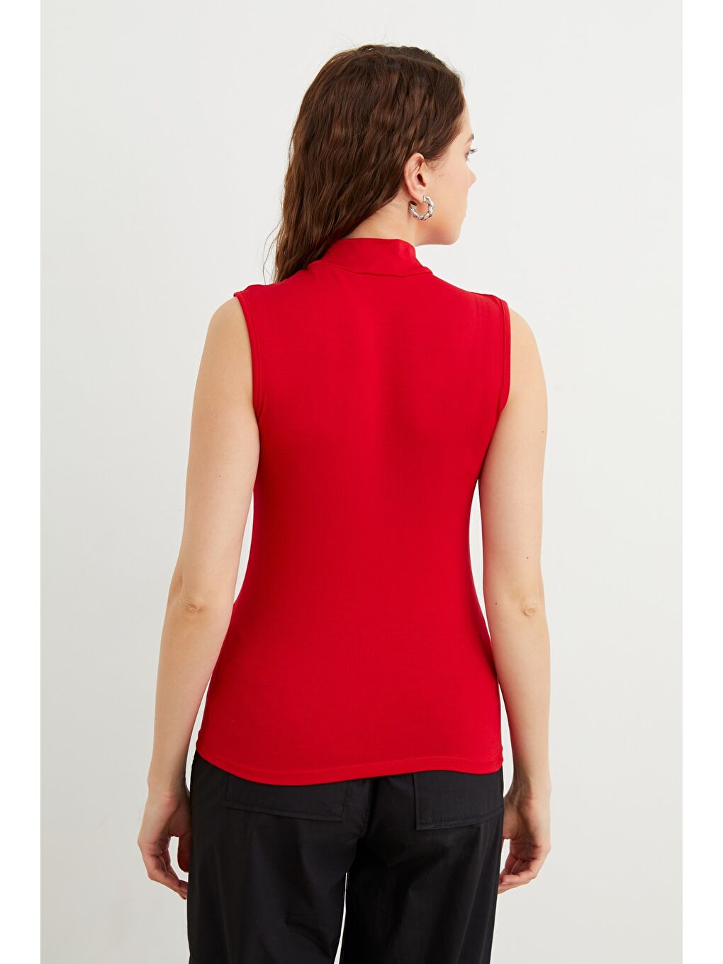 Kadın Kırmızı Kolsuz Bluz-2