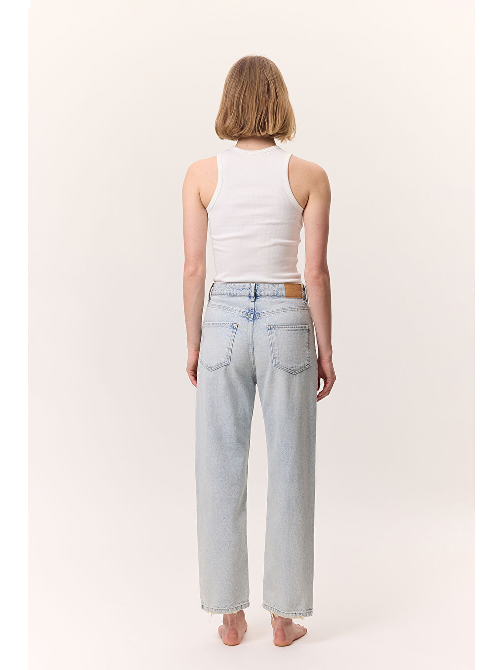 Yüksek Bel Mom Fıt Jean Buz Mavi-7