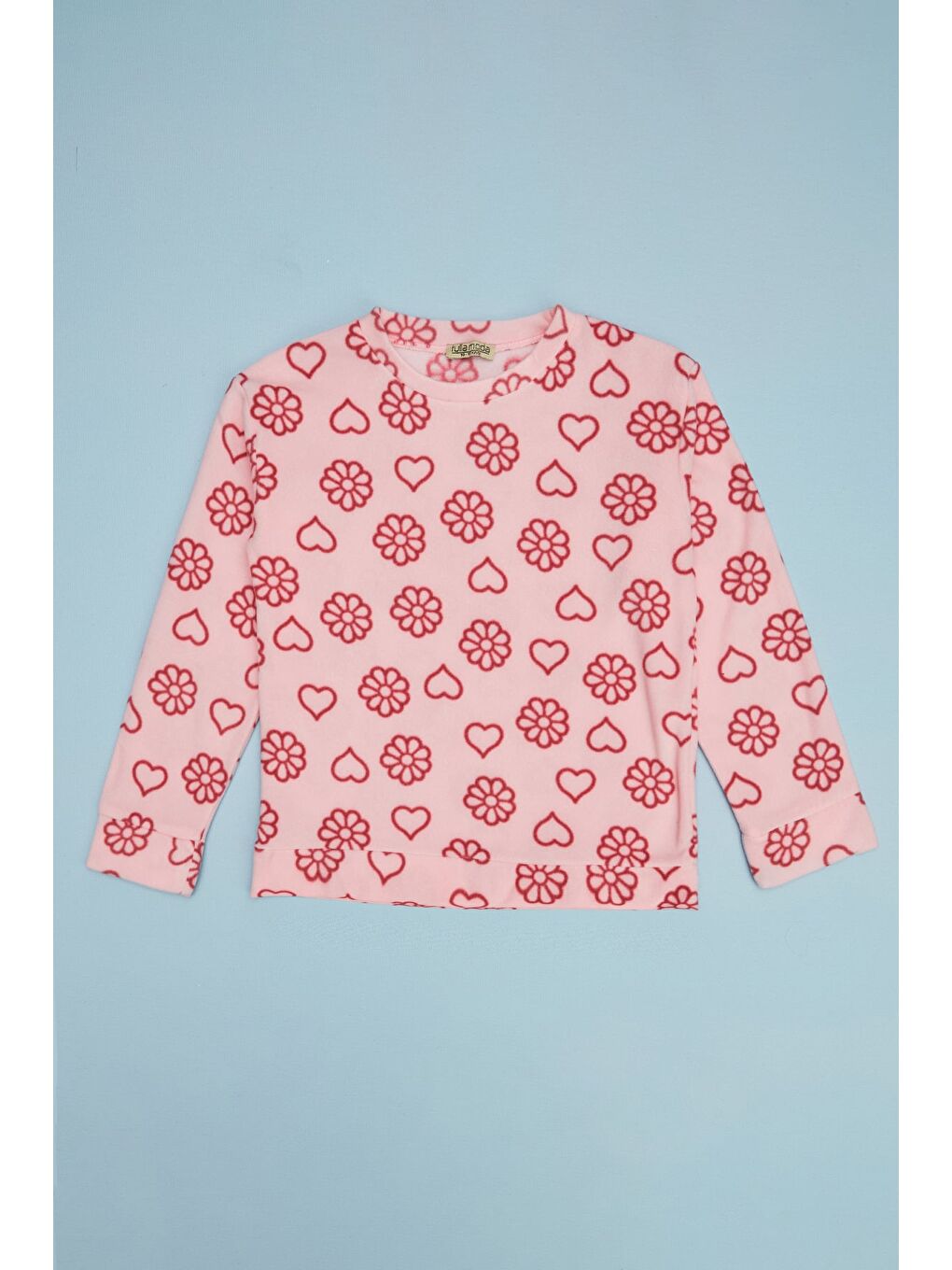 Pembe Çiçek Ve Kalp Desenli Kız Çocuk 2 Li Polar Takım-3