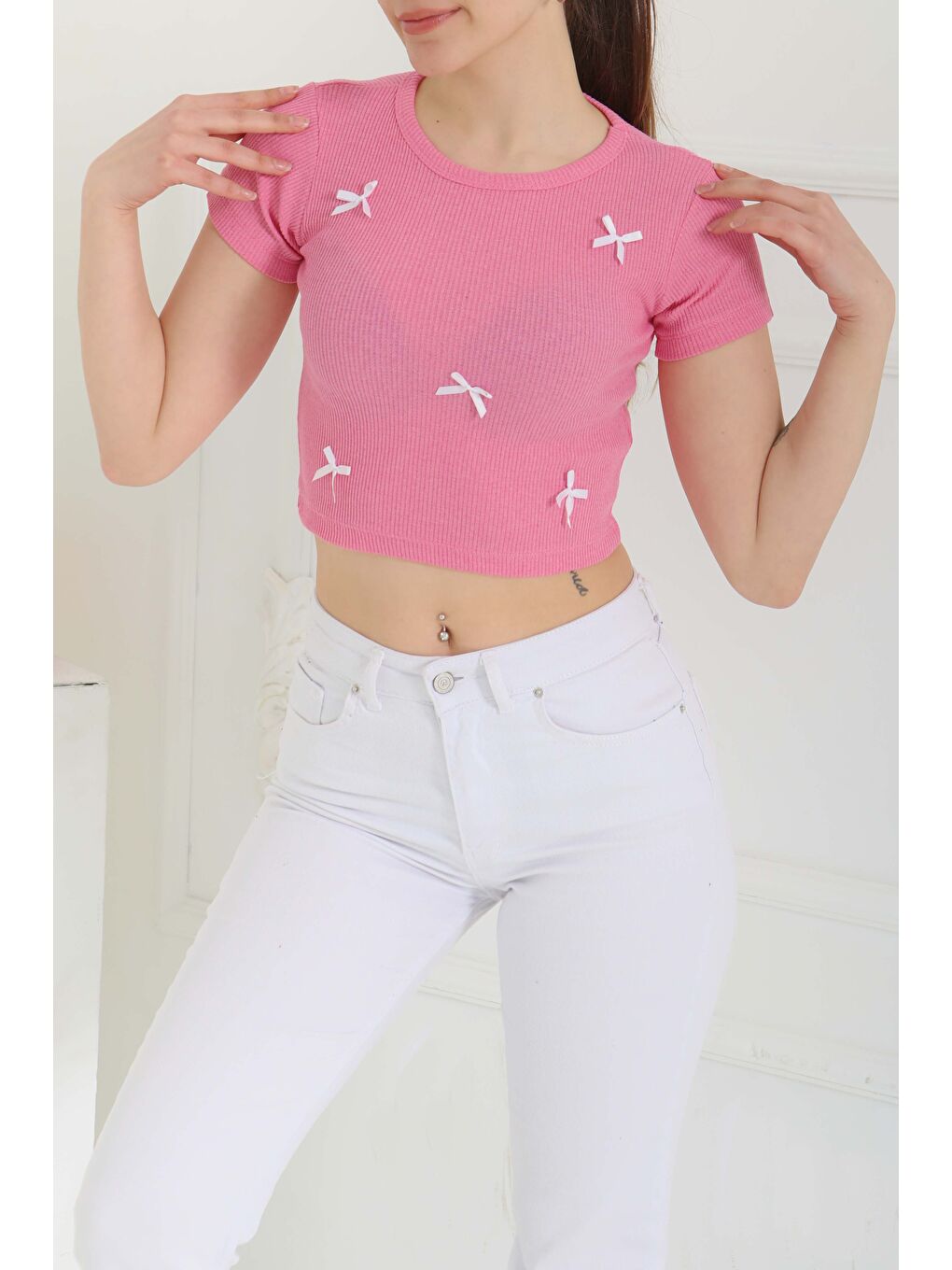 Kurdale Detaylı Bady Pembe - 27142-4