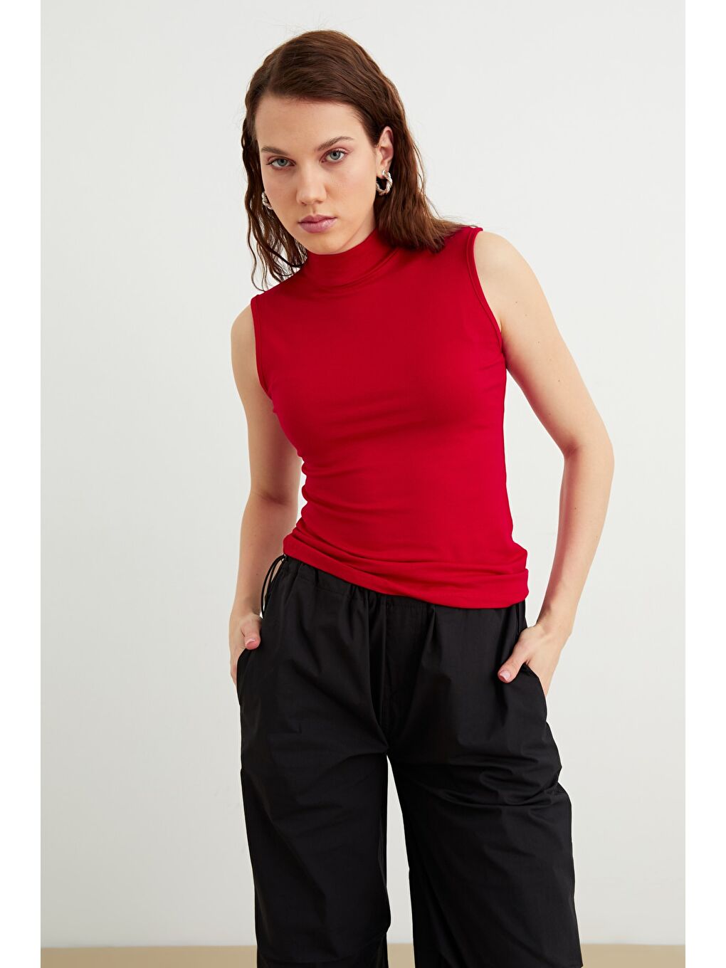 Kadın Kırmızı Kolsuz Bluz-4