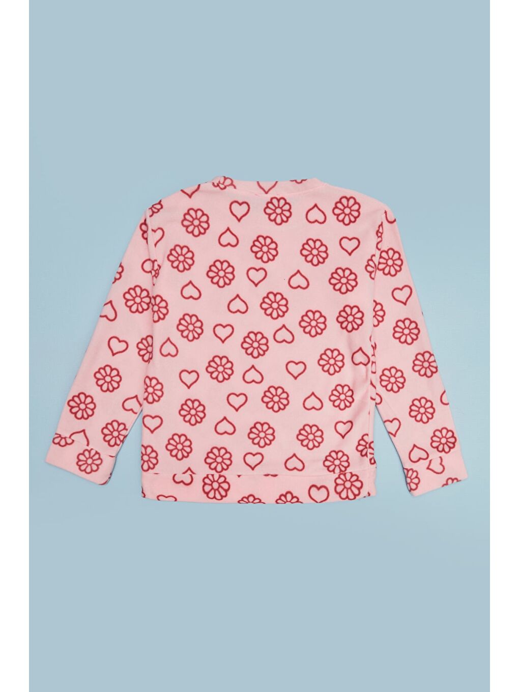 Pembe Çiçek Ve Kalp Desenli Kız Çocuk 2 Li Polar Takım-4