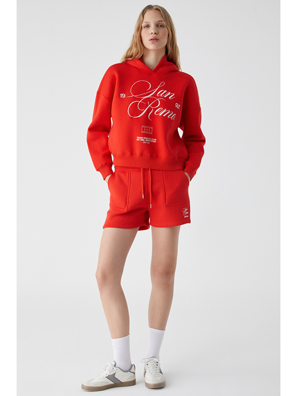 Tacna Kadın Kapüşonlu Uzun Kollu Oversize Kırmızı Sweatshirt-1