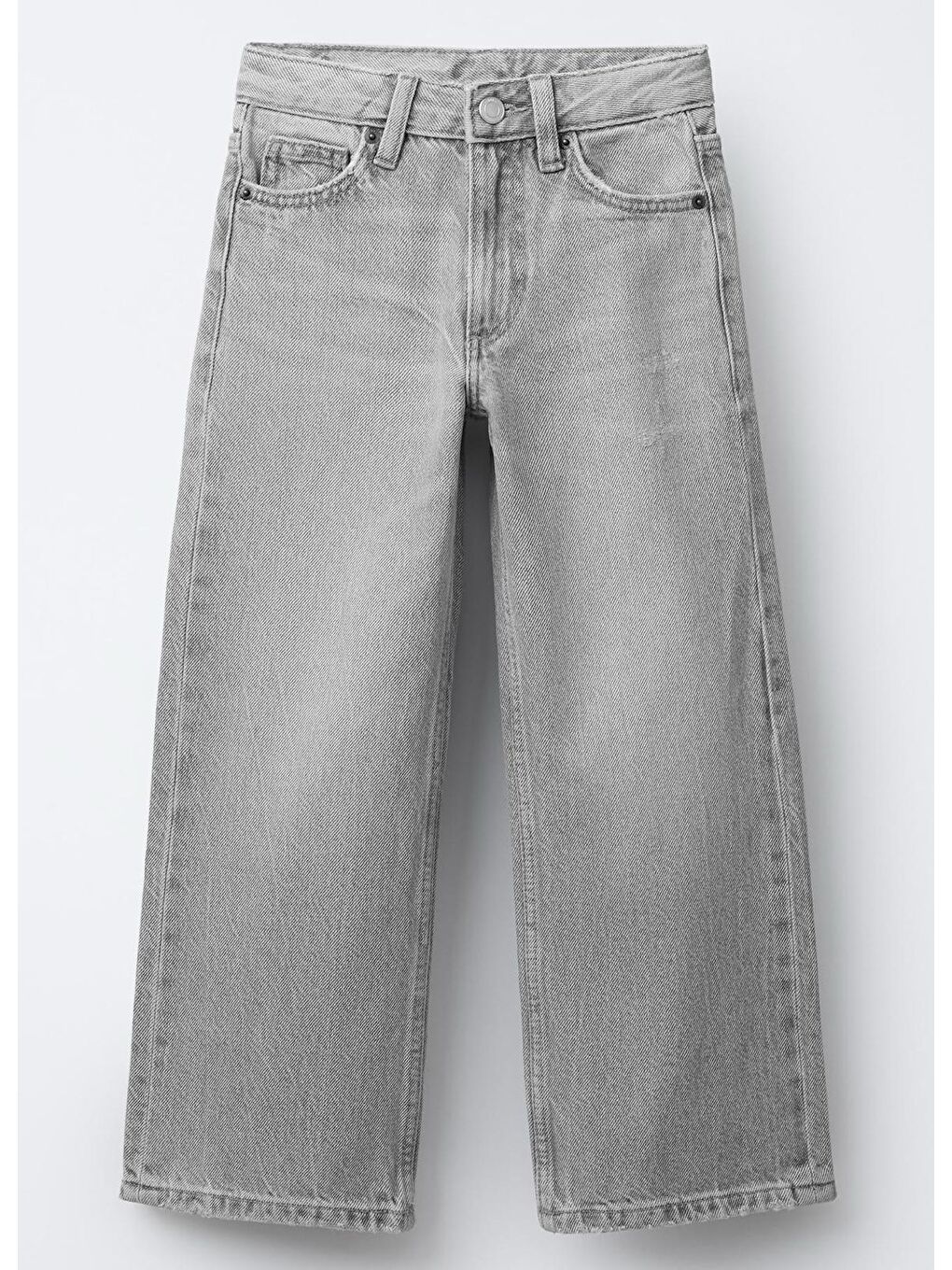 Kız Çocuk Gri Renk Straight Wide Jean Pantolon-1