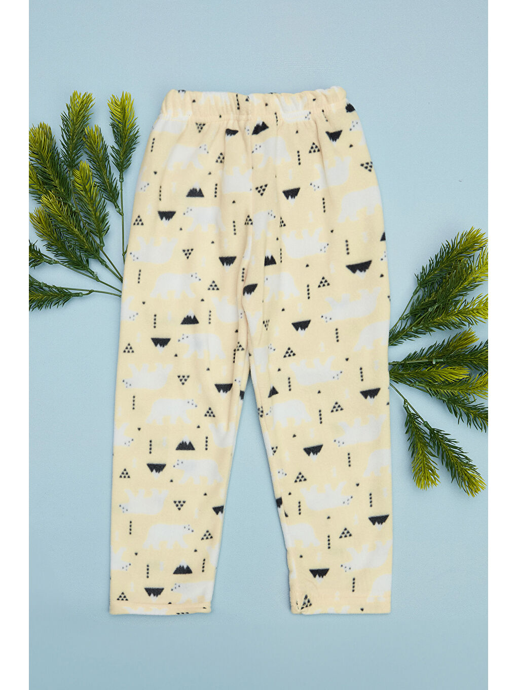 Ekru Kutup Ayısı Desenli Polar Unisex Çocuk Pijama Altı