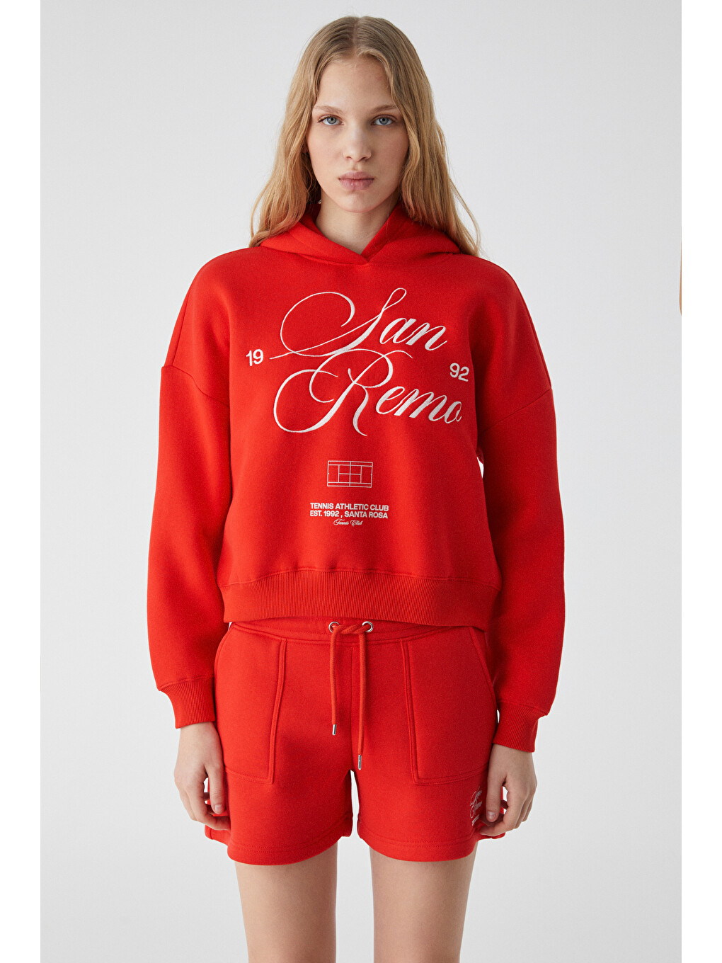 Tacna Kadın Kapüşonlu Uzun Kollu Oversize Kırmızı Sweatshirt-2