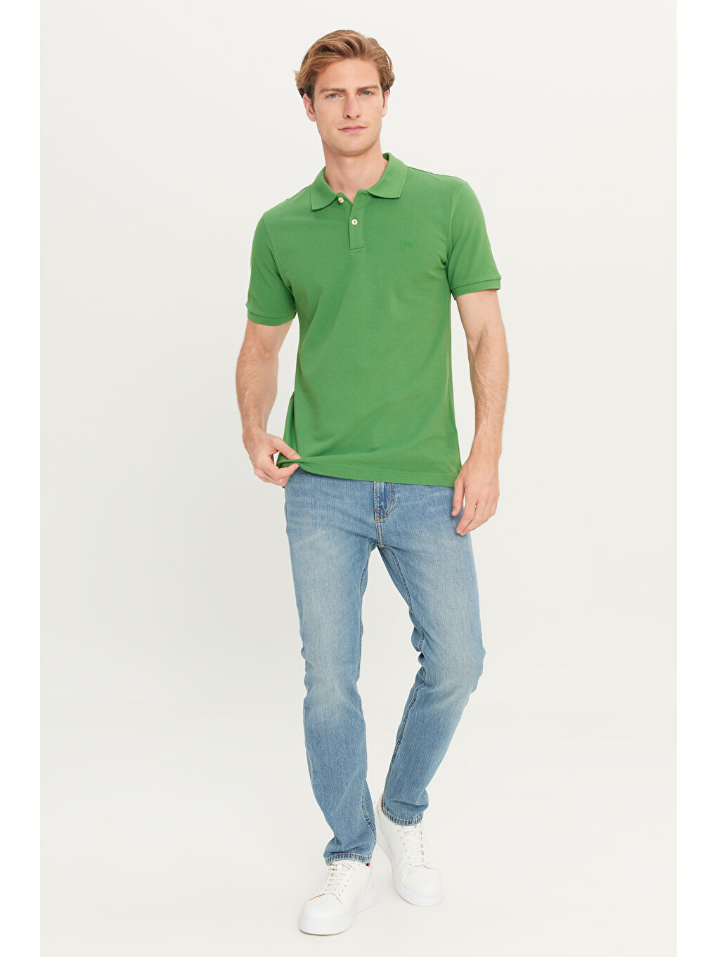 %100 Pamuk Regular Fit Normal Kesim Mint Yeşili Polo Yaka Tişört-2