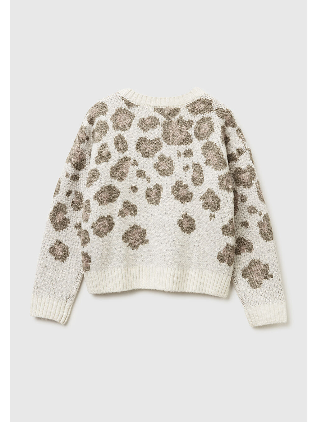 Kız Çocuk Ekru Leopar Desenli Bisiklet Yaka Kazak-1