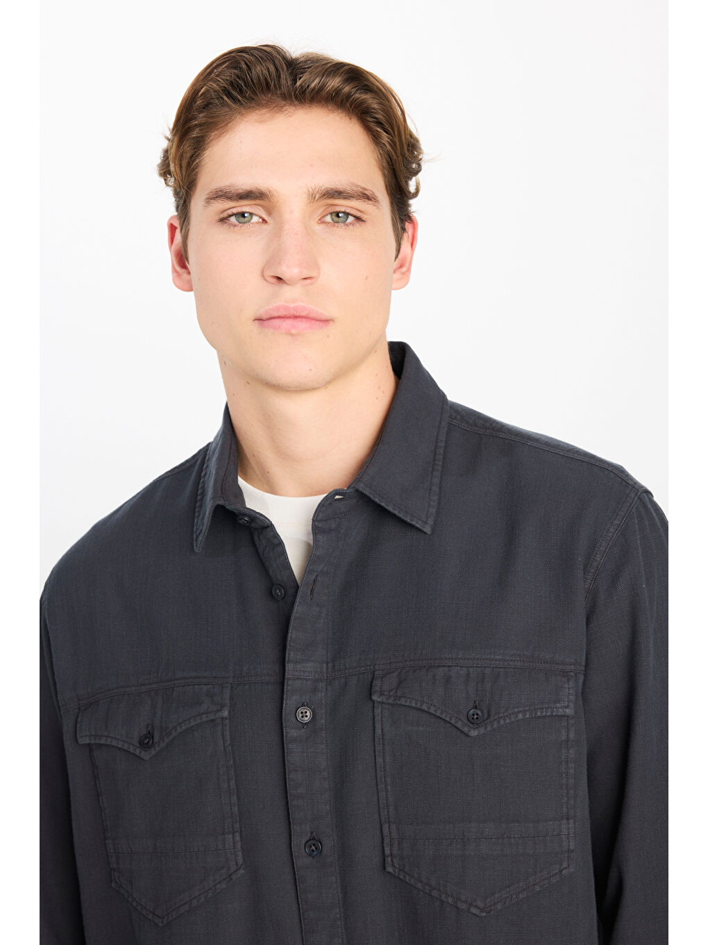 Antrasit Regular Fit Normal Kesim %100 Pamuk Gömlek Ceket-3