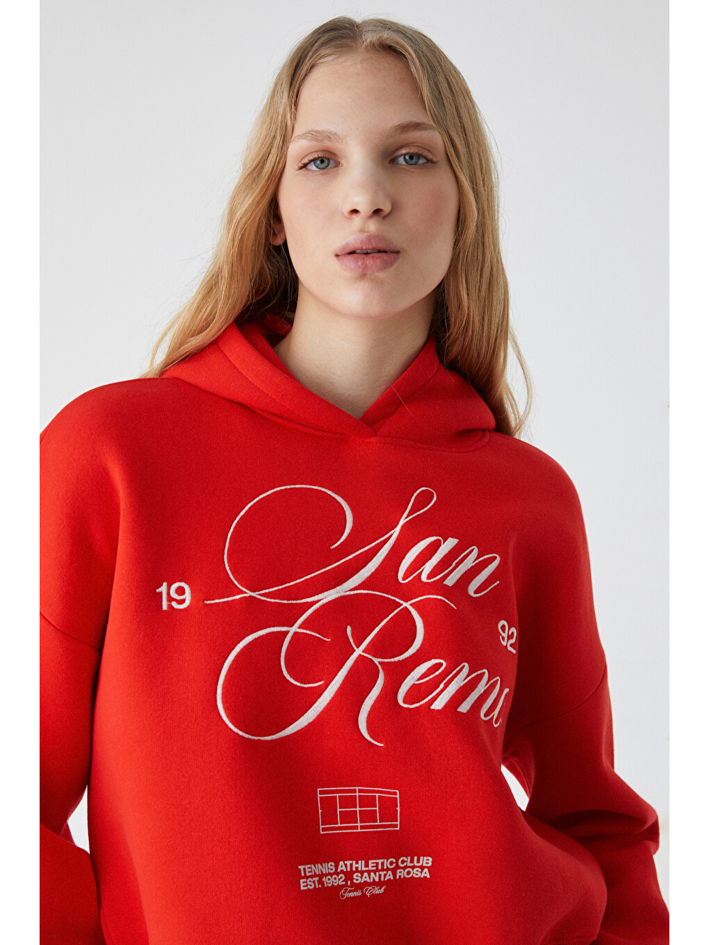 Tacna Kadın Kapüşonlu Uzun Kollu Oversize Kırmızı Sweatshirt-3