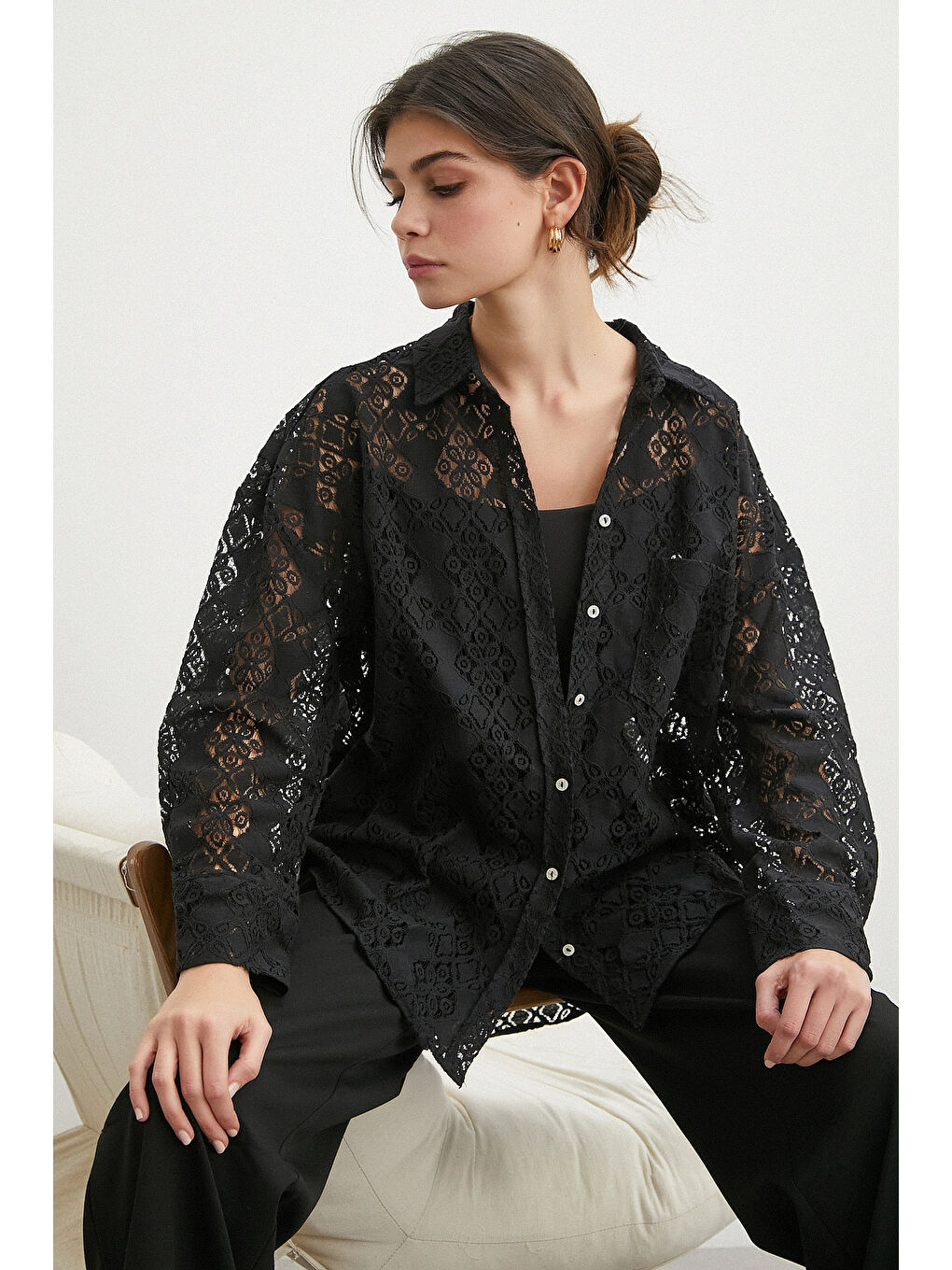 Cepli Dantel Gömlek Siyah-1