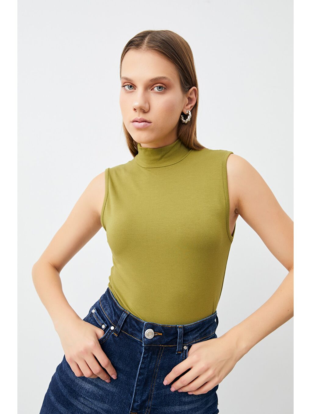Kadın Yağ Yeşili Kolsuz Body