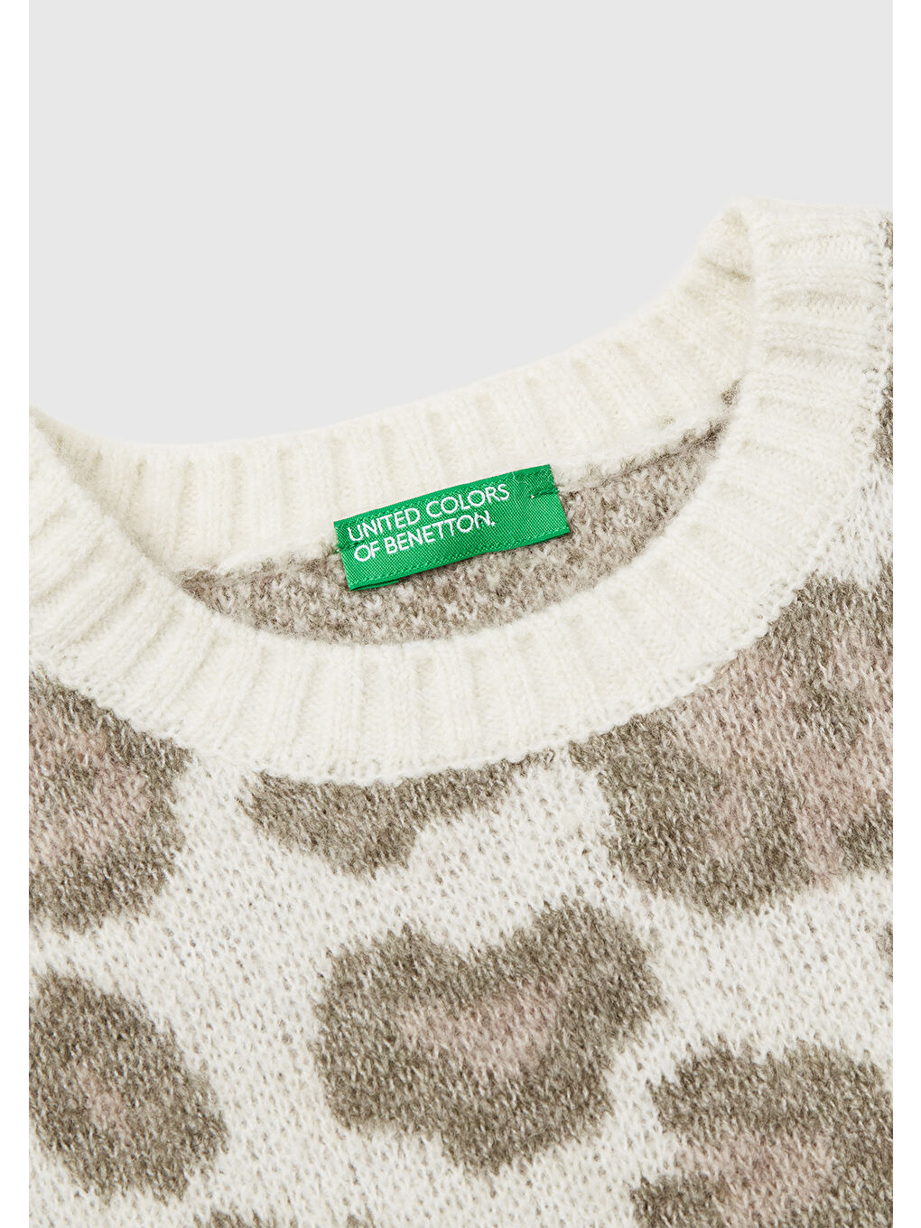 Kız Çocuk Ekru Leopar Desenli Bisiklet Yaka Kazak-2