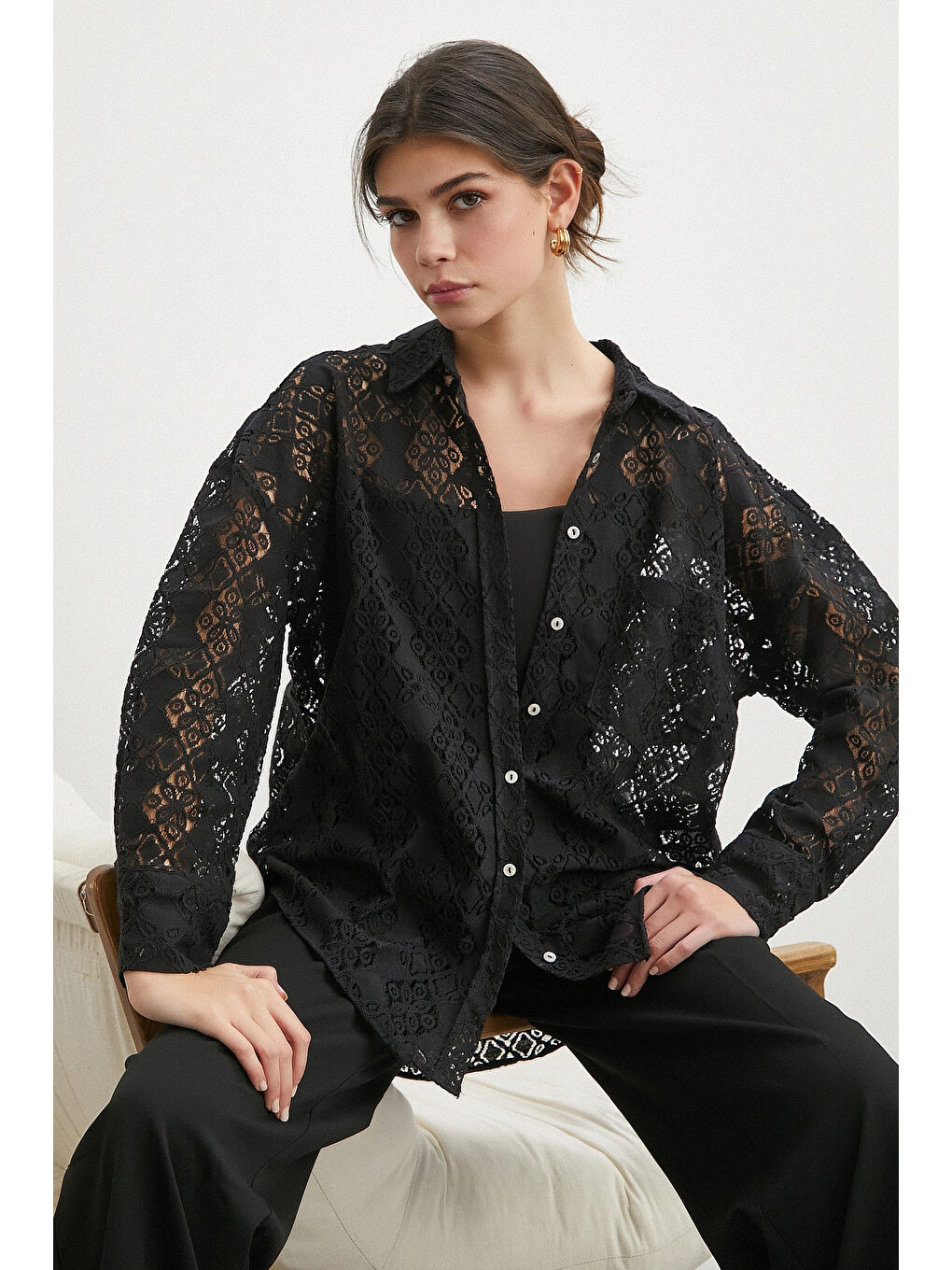 Cepli Dantel Gömlek Siyah-2