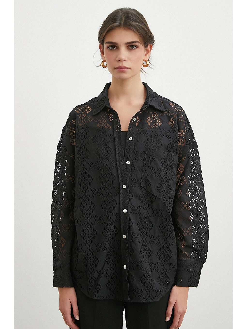 Cepli Dantel Gömlek Siyah-3