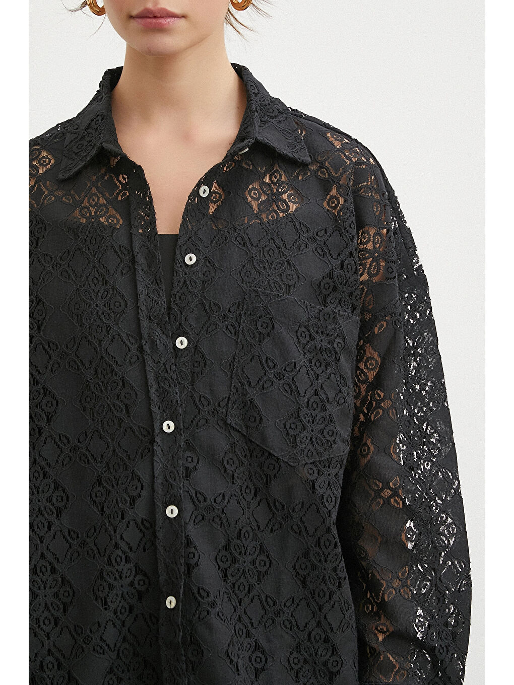 Cepli Dantel Gömlek Siyah-4