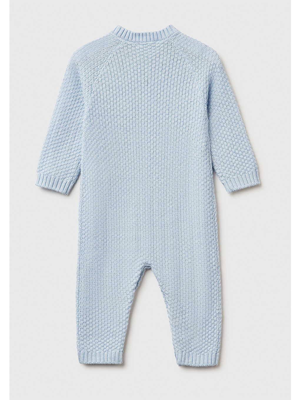 Bebek Açık Mavi Omzu Düğmeli Bisiklet Yaka Uzun Kollu Örme Tulum-1