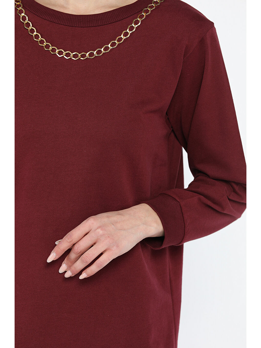 Bordo Kadın Bisiklet Yaka Aksesuar Detaylı Bluz-3