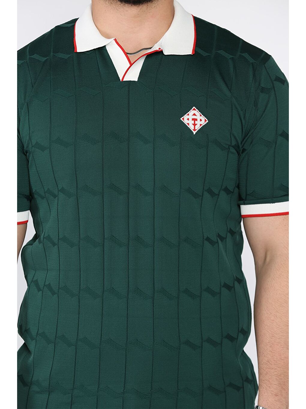 Yeşil Polo Yaka Desenli Triko Tişört-3