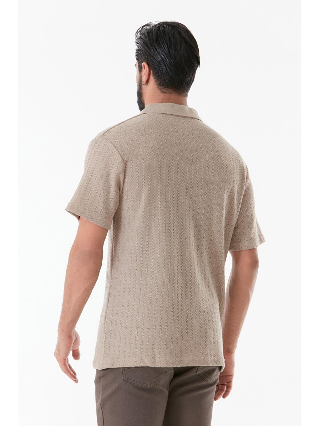 Bej Nakışlı Polo Yaka Erkek Tişört-2