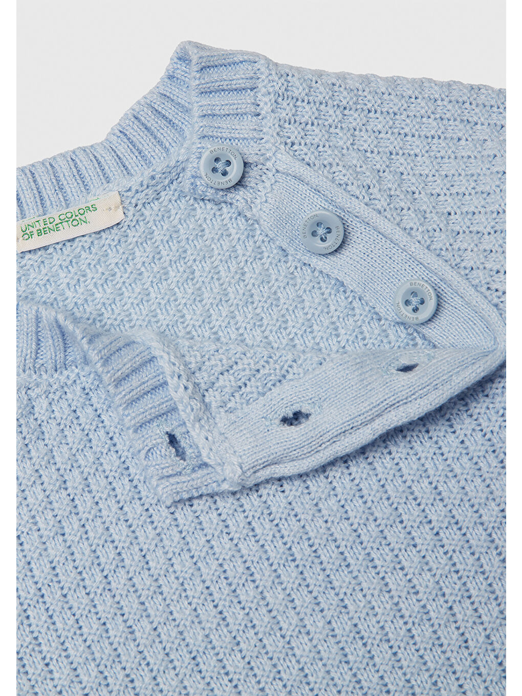 Bebek Açık Mavi Omzu Düğmeli Bisiklet Yaka Uzun Kollu Örme Tulum-2