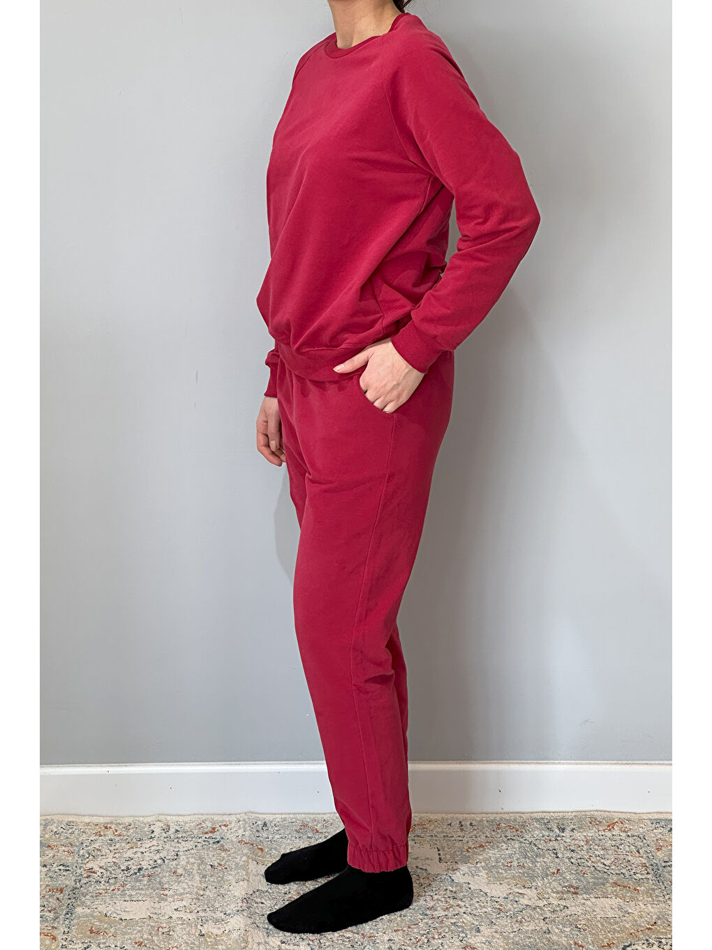 Kadın Sweatshirt Paçası Lastikli Eşofman Takımı 8006 Bordo-1