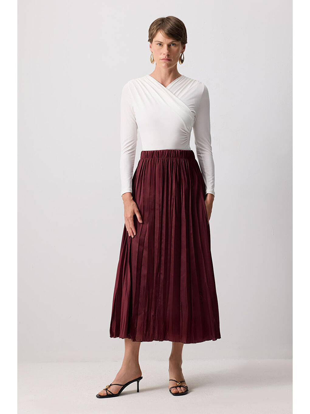 Bordo Crushlı Saten Etek